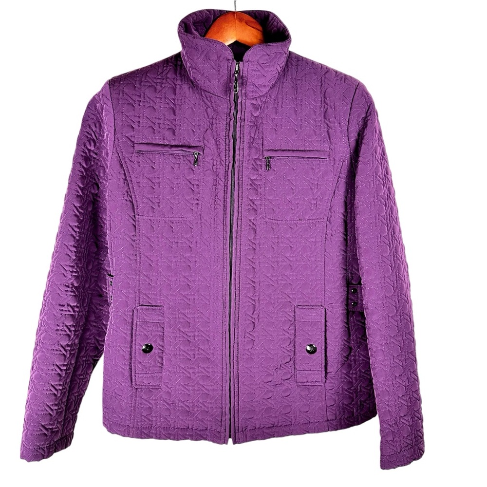 Gallery Women’s Purple Quilted Zip-Up Jacket Fitted Lined Coat Size Medium/Large